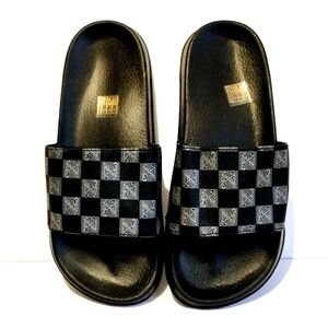 *3 for $30* Checkered Black and Gray Slide Sandals